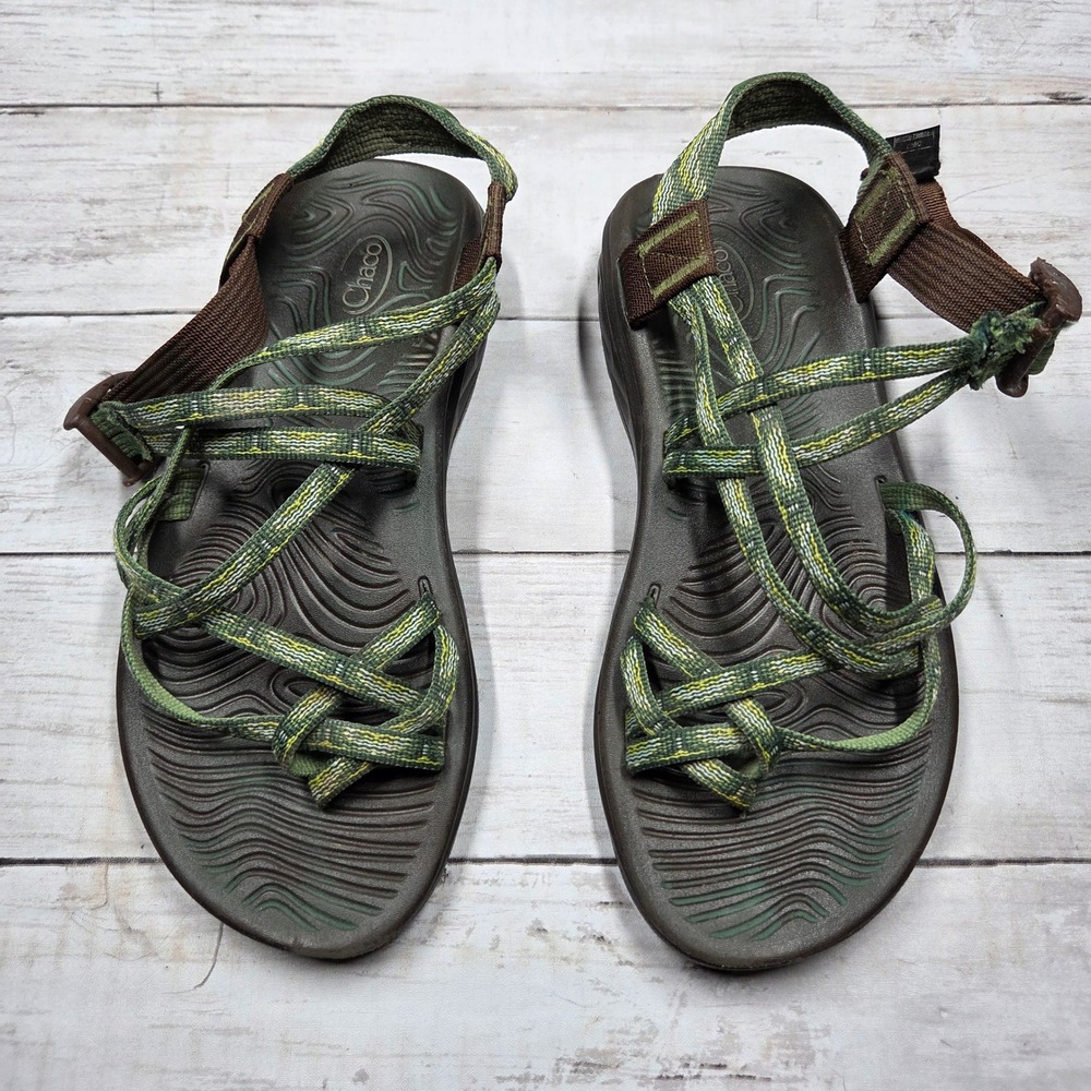 Chaco Z/Cloud 2 Sandal Toe Loop Hiking Women 7 Green Brown J106214 BROKEN BUCKLE - Picture 1 of 11